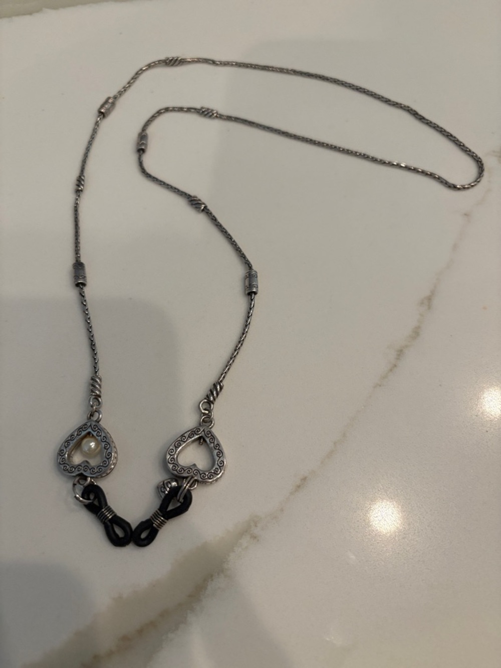 Brighton Women's Silver Heart Eyeglass Chain with Pearl Accent